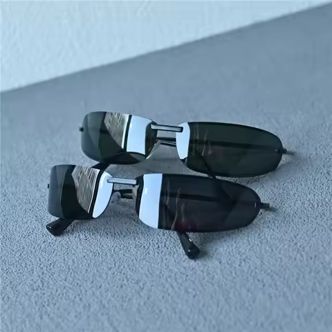 Janvancy Rimless Men Polarized Sunglasses Women Driving Fishing Windproof Curved Sun Glasses for Mal