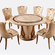 XYround Marble round Table Dining Table Light Beige Villa Dining Table and Chair Set with Turntable Home Dining Table ro