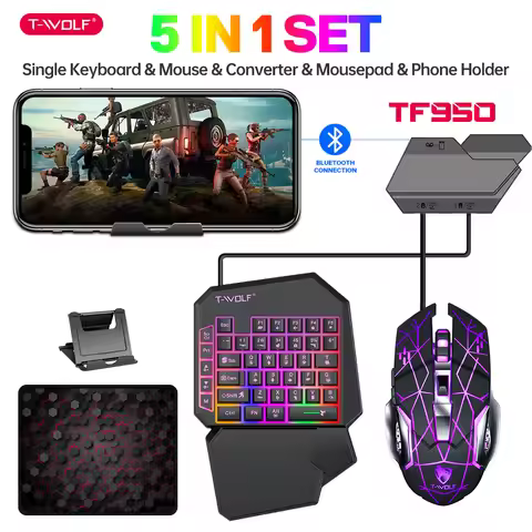 Kit Mobilador Gamer Kit Gaming Keyboard Mouse Mobile Games Converter 5 In 1 Combo One Hand Keyboard 