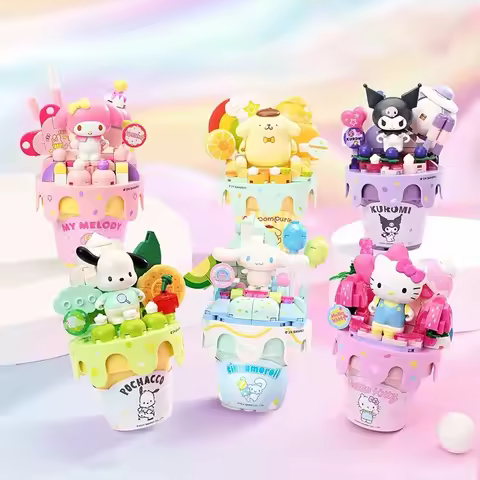 Sanrio Series Ice Cream Cone Building Blocks Hello Kitty Kuromi Pochacco Cinnamoroll Bricks Model De