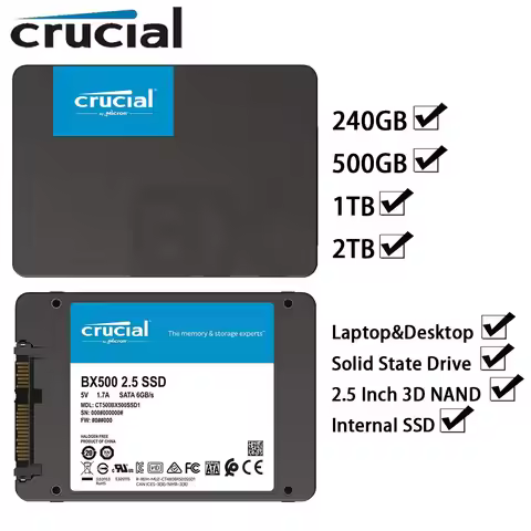 Crucial SSD BX500 SATA 2.5 Inch 2TB 1TB 500GB 240GB 3D NAND Internal SSD Hard Drive Laptop Desktop P