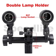 Studio Photo E27 Professional Twin Lamp Holder Swivel Socket Bulb with Umbrella Bracket for Flash Li