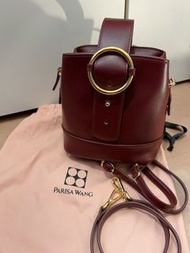 Parisa Wang burgundy leather backpack bag 美國小眾設計超靚高級酒紅色真皮金扣背囊 斜孭 側孭 手挽袋