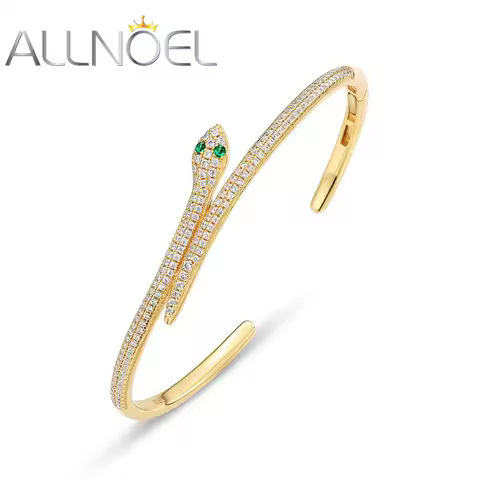 ALLNOEL 100% 925 Silver Bracelet For Women Curved Snake Green Eyes Luxury Gifts Hip Hop Animal Jewel