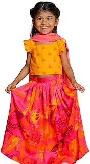 Kids Baju Raya for Eid, Racial Harmony, Deepavali Ethnic Wear Costume Palash Lehenga Set with Embroidered Dupatta