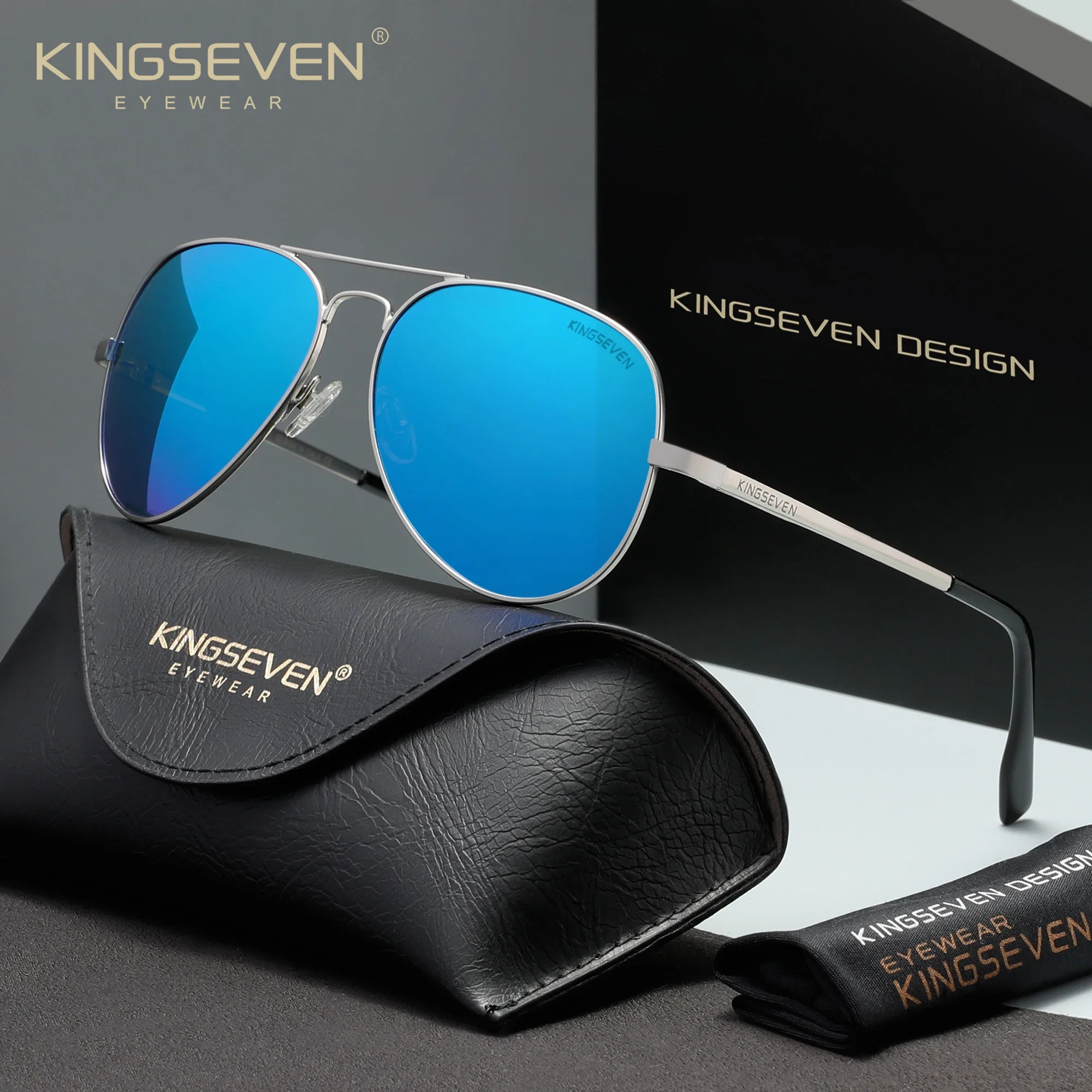 KINGSEVEN | KINGSEVEN Pilot Sunglasses for Men Polarized Sun Glasses Blue Lens Travel Eyewear Classi