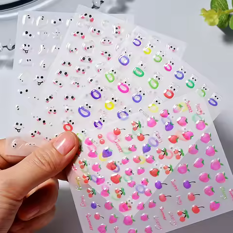 1/4Pcs 5D Cute Funny Expression Nail Art Stickers Kawaii Mouth Monster Smiling Face Jelly Patch Self