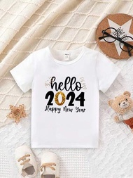 嬰兒男童休閒簡約有趣可愛數字和字母印花上衣,適合新年