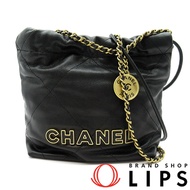 二手香奈兒 22 迷你肩背包 AS3980 B19059 94305 魚子醬紋皮革女士單肩包 黑色