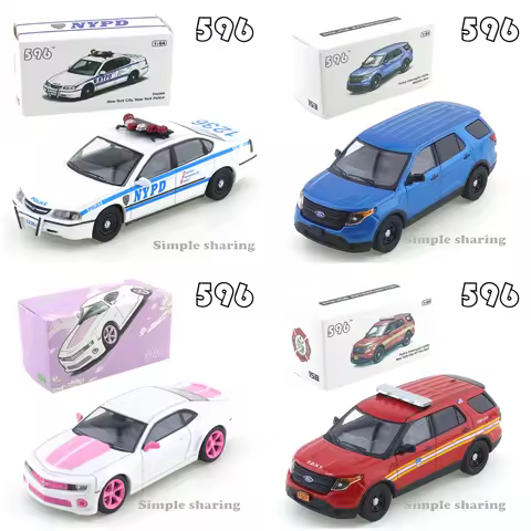 596 1/64 Diecast Car Model Set NYPD Police FDNY Fire Pink Camaro Alloy Simulation Vehicle Collectibl