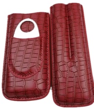 LESTOP Travel Cowhide Genuine Leather Cigar Case with Cutter Hold 2 Cigars Humidor Humidifier Gift B