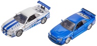 Fast & Furious Brian's Nissan Skyline GT-R R34 Silver & Nissan GT-R R34 Blue 1:32 Die - cast Car, to