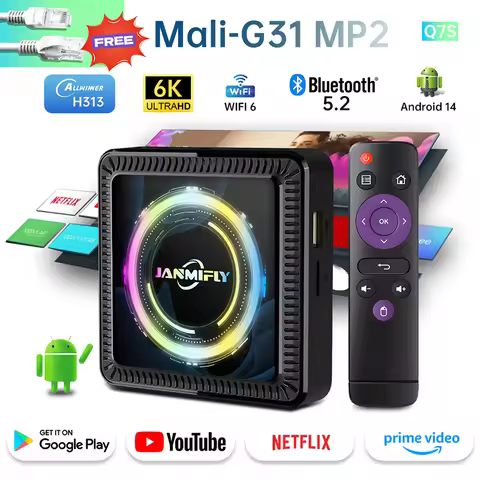 Q7S 2025 Smart TV Box Android 14 16GB 128GB WiFi6 Support Bluetooth 5.2 Google Assistant Netflix Str