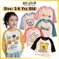 2-8 Years Girls Long Sleeve Toddler Girls Kids T-Shirt Cotton Budak Unisex Baju Raglan Soft Clothing