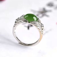 [100% Asli]AKS Cincin Giok Asli Pria Cincin Giok Hetian Cincin Giok Alami Gaya Retro Perak S925-Memb