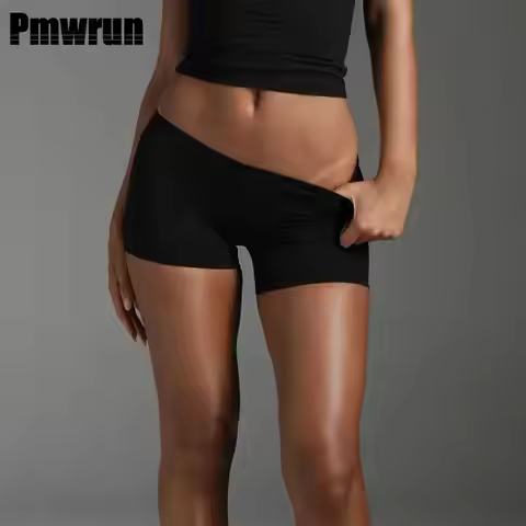 PMWRUN Solid Color Slim Fit Workout Shorts Low Rise No Camel Toe Bike Shorts Soft Stretchy for Pilat