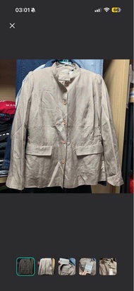 全新 法國 KOOKAI 卡其色 啡色 棕色 杏色 khaki 棉質 外套 恤衫 麻質 圓領 38碼 size38 M size 中碼