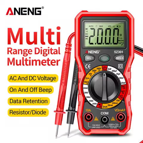2000 Counts Multimeter Diode Resistance Capacitance Handheld Smart Digital Multimeter Tester DC AC V