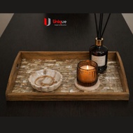 White Shell Tray with Wooden Trim 16x28 Shell Tray/
