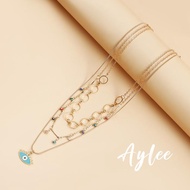 【Aylee】Tetes Minyak Mata Iblis Berwarna-warni Liontin Kerah Kalung Wanita Paduan Emas Kalung Multi-L