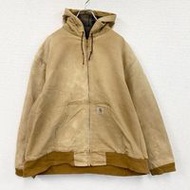 二手 Carhartt Active Duck 夾克，格紋法蘭絨內襯，駝色