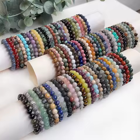 Natural Stone Pink Zebra Beaded Bracelet 6/8mm Dalmatian Jasper Rhodochrosite Agate Bracelet Gemston