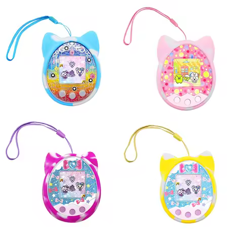 Soft Silicone Comprehensive Protection Case with Lanyard E-pet Machine Protector Cartoon Cat Shaped 