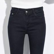 Womens High Waist Elastic Denim Jeans Spring Summer Style Student Long Pants Slim Fit Pencil Pants w