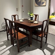 New Chinese Style Solid Wood Dining Table Retractable Foldable Small Apartment Home Dining Table Square round Dual-Use Variable round Table Furniture