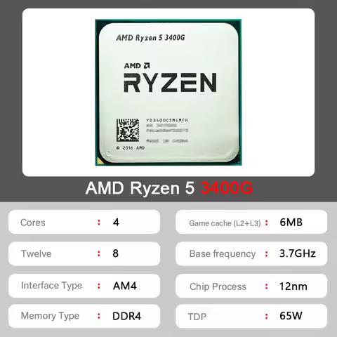 3400G New AMD Ryzen 5 R5 3400G 3.7 GHz Quad-Core Eight-Thread 65W CPU YD3400C5M4MFH Socket AM4