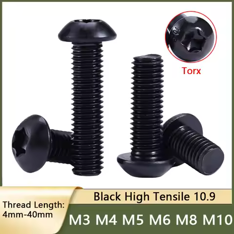 2~50pcs M3 M4 M5 M6 M8 M10 Grade 10.9 Carbon Steel Black Torx Button Pan Head Screws Six Lobe Round 