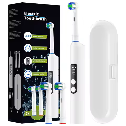 Rechargeable Rotating Electric Toothbrush - 4 Modes, 2 Min Timer and Travel Case, Compatible with Or