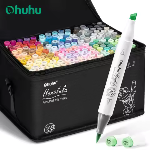 Ohuhu Honolulu 168 Colors Marker Pen Set Alcohol Art Markers Refillable Dual Tips Sketching Drawing 