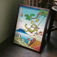 海報浮世繪藍蛙鞦韆