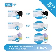 Med+ [ BUY 2 GET 3 ] Masker Duckbill 4ply Putih/Hitam/Mix Pastel 50 Pcs/Masker Duckbill Kemenkes Disposable Face Mask