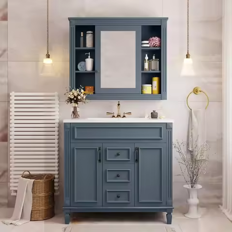 36” Bathroom Vanity with Sink,Bathroom Storage Cabinet with Sink Top (Sink Cabinet + Mirror Cabinet 