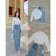 2-3691 Athena Brand Set Long-Sleeved Shirt With Collar Matching Printed Skirt And Pearl Belt [2PM]