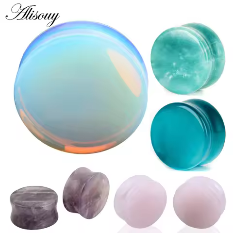 Alisouy 1 Pair Round Stone Ear Plug Fashion Cute Expander Extension Tunnels Piercing Jewelry Body Je