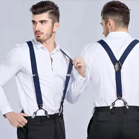 3.5*120cm Man's Fashion Suspenders Genuine Leather 6 Clips Brace Male Vintage Casual Wedding Party T