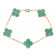 【二手】梵克雅寶 (Van Cleef & Arpels) 復古 Alhambra 5圖案孔雀石手鐲 VCARL80900 手腕尺寸 18 公分 K18（黃金）