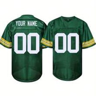 Customized Name & Number Men's Embroidered American Football Jersey, Green V-Neck Personalized Short