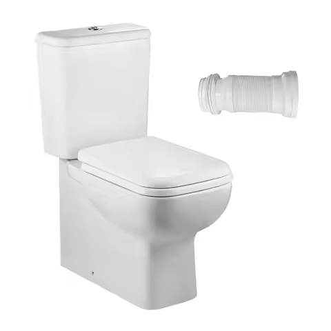 WZ5813 Rear Outlet Toilet Two Piece Square Design with Dual Flush 1.1/1.6 GPF P Trap Wall Discharge 