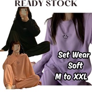 Ready Stock Malaysia Smile Cartoon Baggy Poly Cotton Sleepwear Long Pants Long Blouse Set #6000