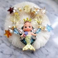奶黃色美人魚小嬰兒娃娃綴施華洛水晶寶石橡皮筋手鍊 全手工訂製