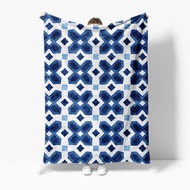Selimut Quilt Biru Geometri untuk Hiasan Katil Sofa Selimut Hiasan Bilik Tamu Bilik Tidur Dekorasi R