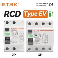 Eco-friendly ETEK RCCB Type EV 2P 4P Earth Leakage Circuit Breakers for Car Evse Chargeing Station R