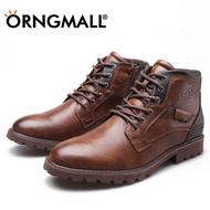 ORNGMALL Mens Casual Leather Boots Fashion High-Top Boots Waterproof Casual Ankle Boots Martin Boots