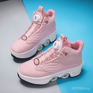 Fast Shipping Automatic Retractable 4 Wheel Roller Skate Shoes High Top Dual-Purpose Casual Sneakers