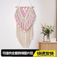 Nordic Bohemian Braided Cotton Rope Tapestry Pink White Tassel Home Wall Hanging Decoration Tapestry