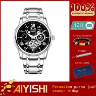 PROMO | AIYISHI JAM TANGAN PRIA DIAL BERONGGAKUARSA ANTI AIR TALI STAINLESS STEEL JAM TANGANCOWOK WA